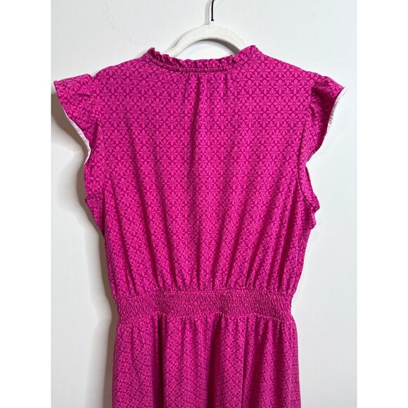 Loft Dress Womens L Pink Eyelet Ruffle Flutter Sleeve Fit Flare Boho Cottagecore - Picture 11 of 12